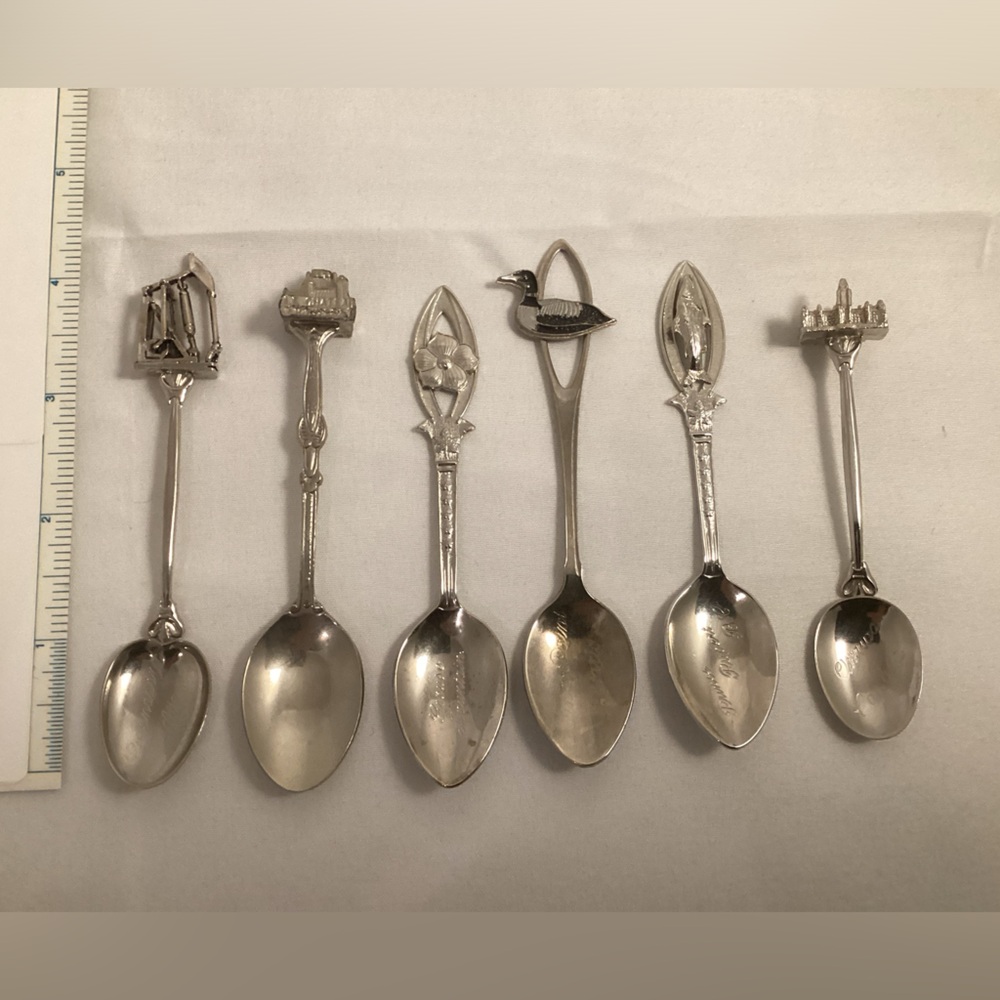 Lot of 6 Collectable Souvenir Spoons from Canada B.C. Ottawa Quebec Ontario